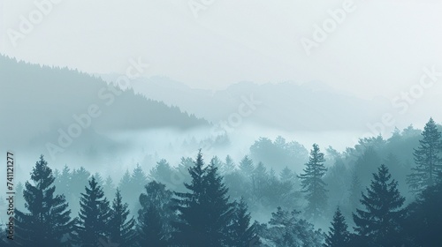 gradient background featuring shades of pale blue and misty gray, capturing the tranquility of a foggy morning © Artistic_Creation