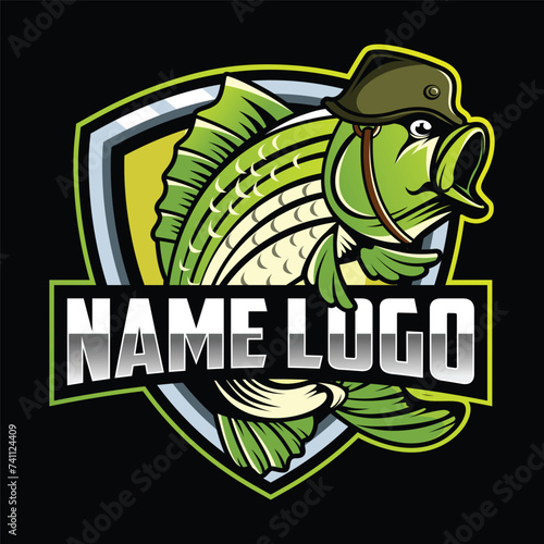 Stripped Bass Logo. Stripped Bass Mascot Logo. Vector of Large mouth Bass Fish. Fishing Logo Design Template Illustration. Sport Fishing Logo