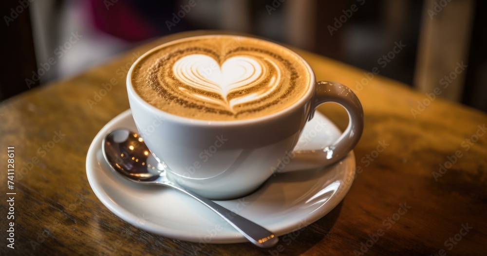 A cup of coffee with a heart shape in the foam. Generative AI. A cup of coffee with a heart shape in the foam. Generative AI.