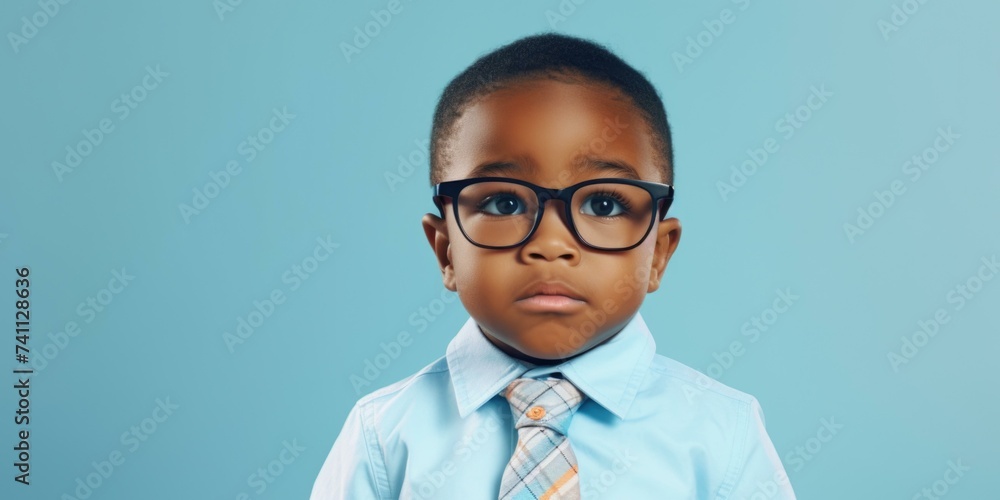 A young boy wearing glasses and a tie. Generative AI.
