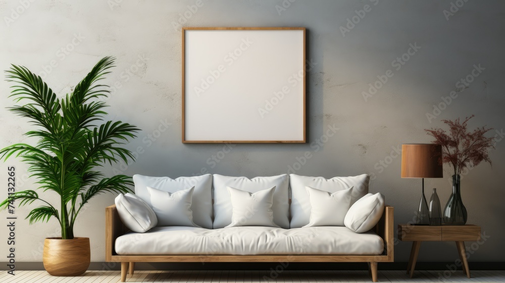 Minimalist house interior design with sofa and painting. Decoration with relaxing and modern tones. Cozy atmosphere. Minimalist house interior design with sofa and painting. Decoration with relaxing and modern tones. Cozy atmosphere.