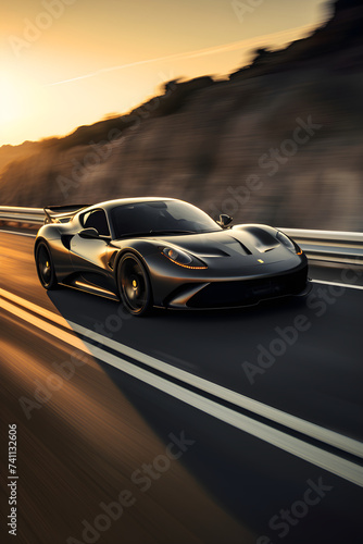 Pure Adrenaline: GT Car Unleashing the Beast Within on a Picturesque Highway at Twilight © Lottie