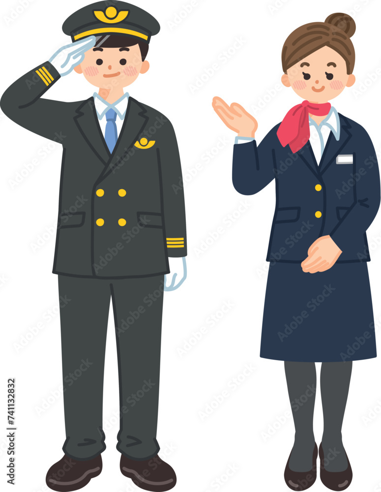 パイロットの男性とキャビンアテンダントの女性