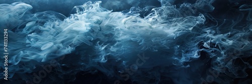 Shiny smoke. Glitter fluid. Ink water. Magic mist. Navy Blue color particles texture paint vapor storm