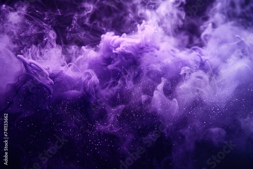 Shiny smoke. Glitter fluid. Ink water. Magic mist. Purple color particles texture paint vapor storm photo