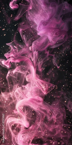 Shiny smoke. Glitter fluid. Ink water. Magic mist. Rose color particles texture paint vapor storm wave 