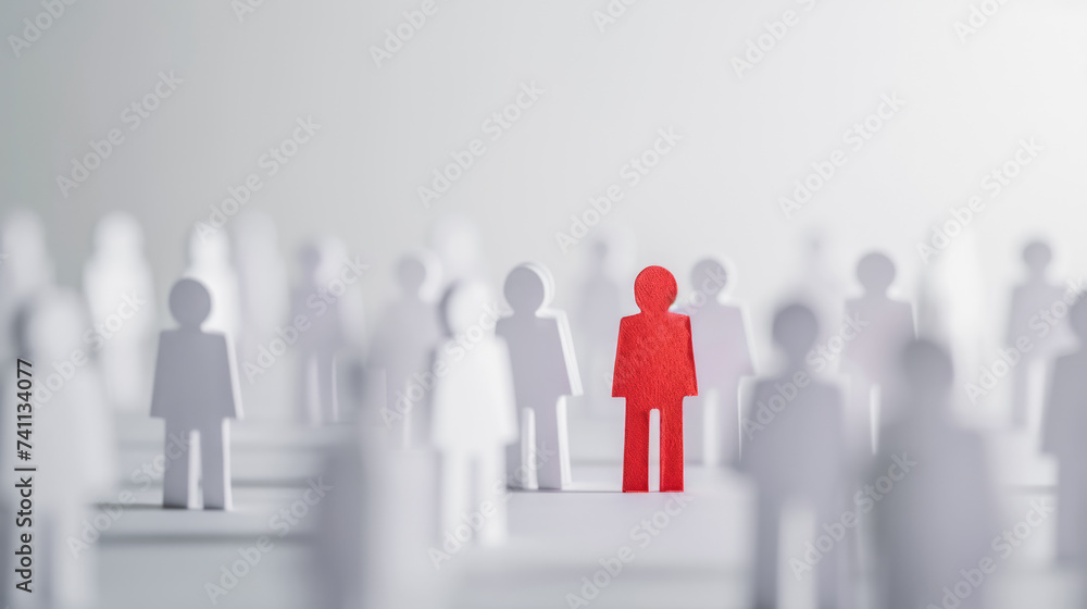 A red figure stands out among white figures, symbolizing leadership or being different in a business concept. Ai generative A red figure stands out among white figures, symbolizing leadership or being different in a business concept. Ai generative