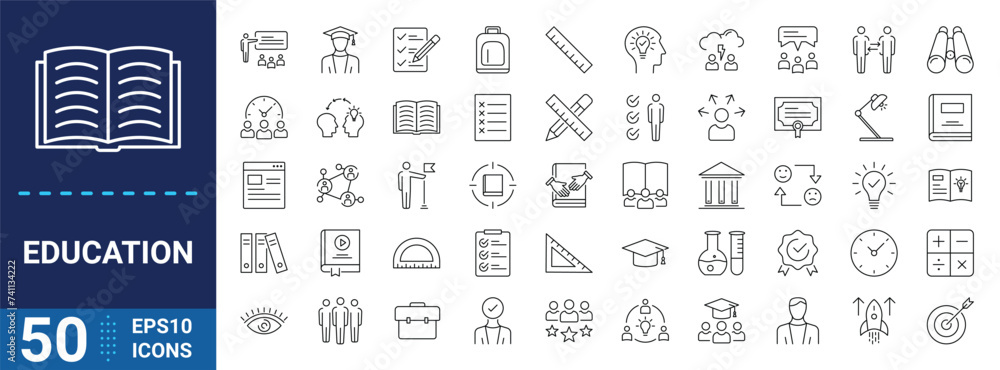 Education outline icon set. Set of education, e-learning icon eps10 - Vector