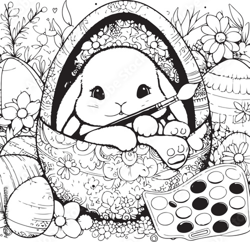 rabbit, easter, bunny, cartoon, vector, animal, illustration, egg, art, hare, holiday, fun, spring, baby, design, drawing, card, cute, animals, pet, pink, ears, happy, love, pattern