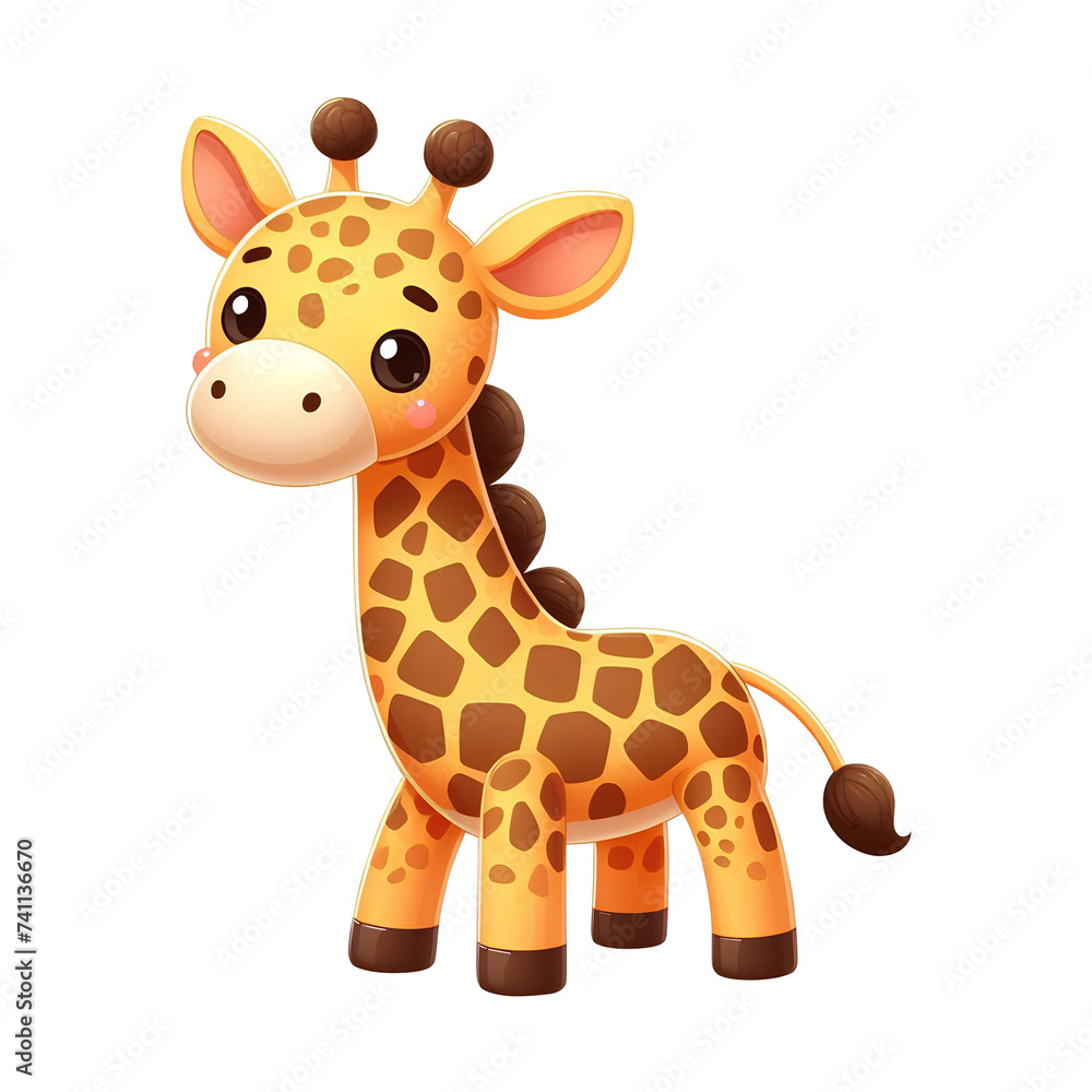 Fototapeta premium cute baby giraffe cartoon style PNG transparent background