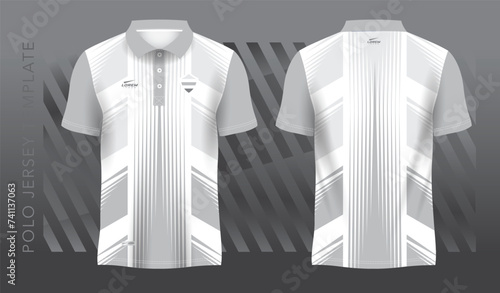 white and gray sublimation shirt for polo sport jersey template. front and back view.