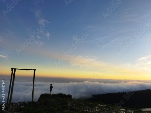 View of the expanse of clouds at sunset. Sukomakmur, Magelang, Indonesia 