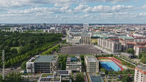 Aerial drone view of Memorial to the Murdered Jews of Europe ( Denkmal für die ermordeten Juden Europas ) in Berlin , germany photo