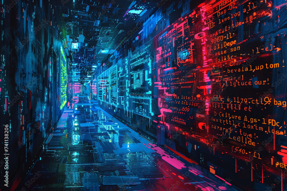 Abstract Neon Cyber Data Tunnel Vision illustration