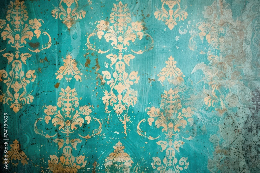 Turquoise vintage background, antique wallpaper design - obrazy, fototapety, plakaty 