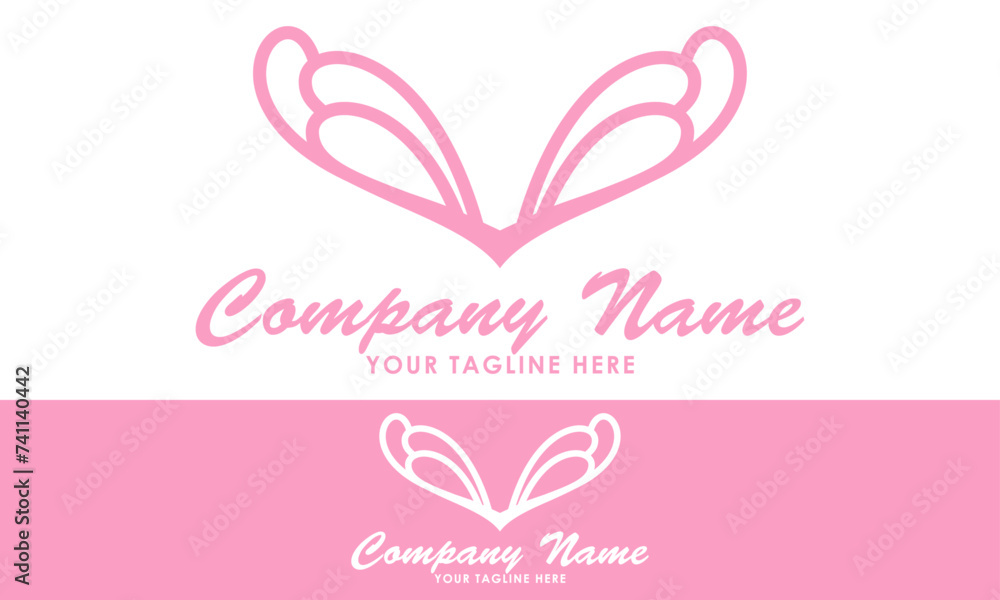 Pink Color Abstract Line Art Spread Wing Logo Design