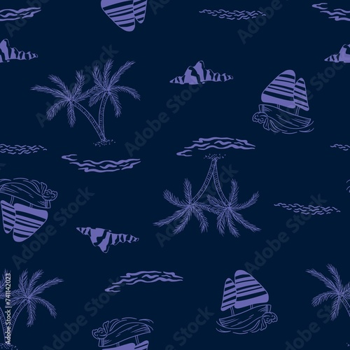 summer pattern with coconut trees and boats