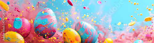 Colorful Eggs Floating in the Air photo