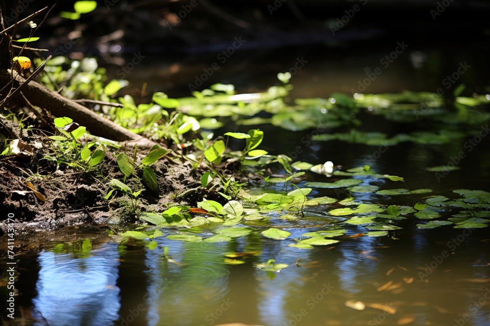 green water lily with firefly. green water lily with firefly.