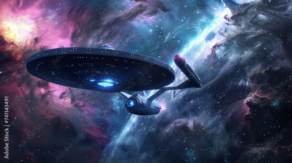 Space and technology merge a starships journey through cosmic innovation 3D voyage