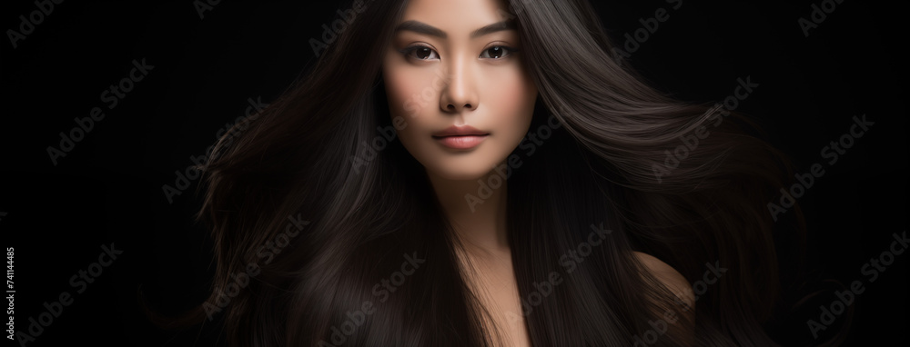 Serene Elegance: Portrait of a Woman with Flowing Hair Serene Elegance: Portrait of a Woman with Flowing Hair