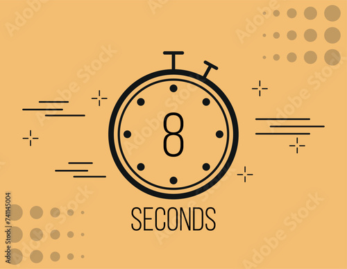 8 seconds clock timer. Time marker clock, vector counting seconds