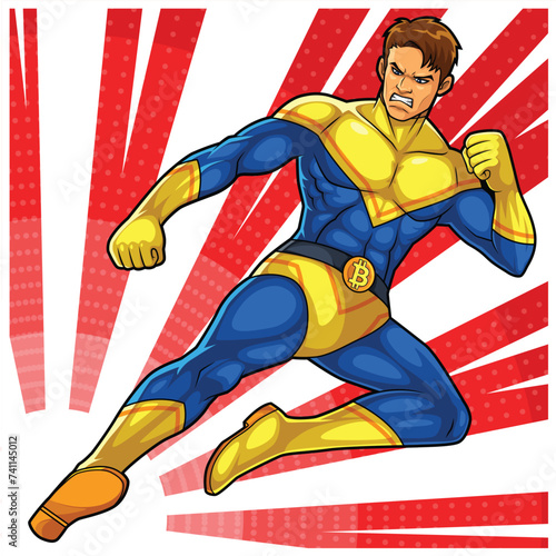 Superhero Kick Cartoon Vector Pop Art (ID: 741145012)