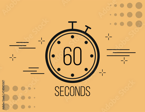 60 seconds clock timer. Time marker clock, vector counting seconds