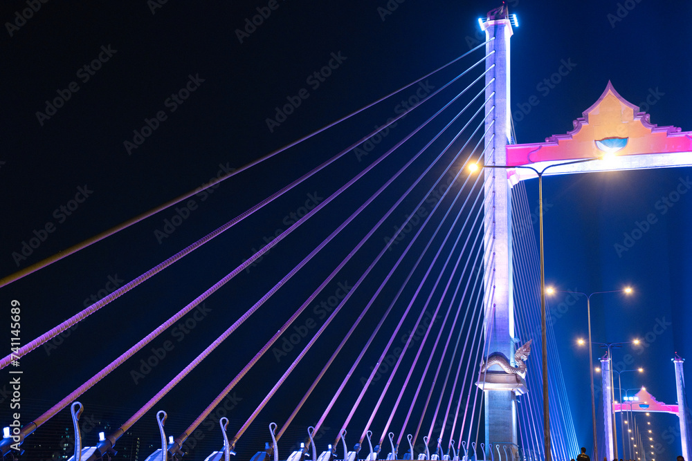 新ラマ9世橋の夜景　New rama 9 bridge　สะพานคู่ขนานสะพานพระราม9 - obrazy, fototapety, plakaty 