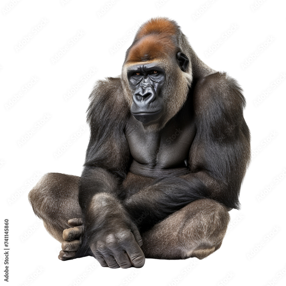 Gorilla sitting isolated on transparent background, cut out, png Gorilla sitting isolated on transparent background, cut out, png
