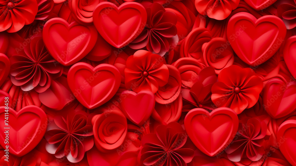 many hearts and flowers together and stacked for the day of love