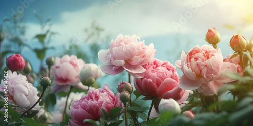 Wallpaper Mural Peony flowers blooming in the garden. Beautiful floral background for greeting card for Birthday, Mother's day, Woman's day, 8 march, Wedding Torontodigital.ca