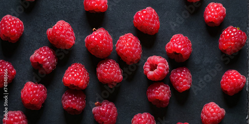 An overhead shot of ripe raspberries, their radiant red hue and intricate textures beautifully captured. The image exudes freshness and natural beauty, making it an ideal choice for culinary.