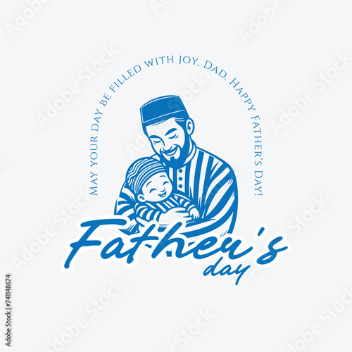 Happy Father's Day card design with illustration of a Muslim father