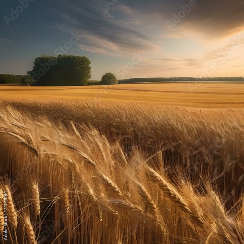 A field of golden wheat ready for harvest  stretching towards the horizon1