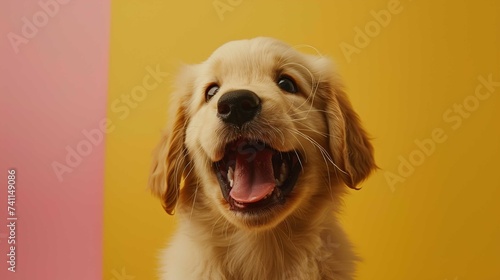 Happy Golden Retriever Dog surprise and Smiling at Camera