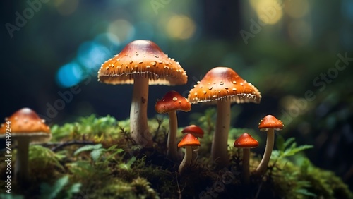 Fantasy enchanted fairy tale forest with magical Mushrooms background AI Generated