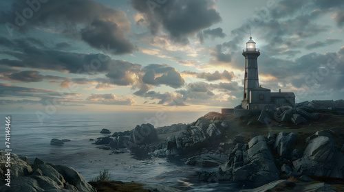 Historic lighthouse standing sentinel on a rocky shoreline