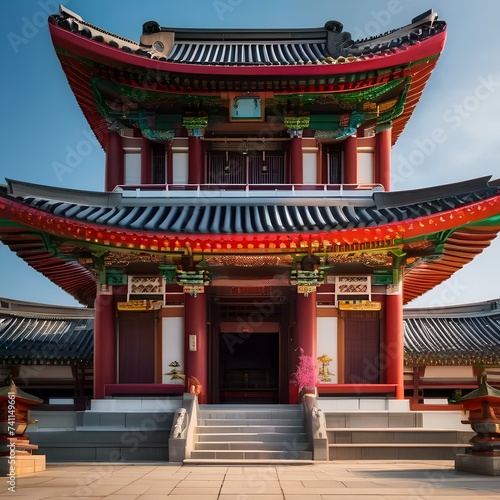 A traditional Korean temple with colorful pagodas and statues5
