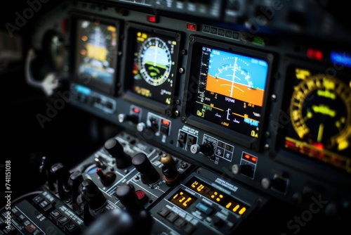 Detailed view of a Primary Flight Display (PFD) in an advanced airplane cockpit photo