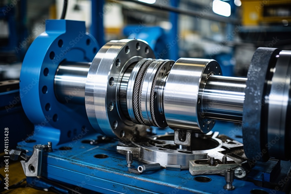 Naklejka premium An In-depth View of a Shaft Collar Amidst Other Mechanical Parts in an Industrial Environment