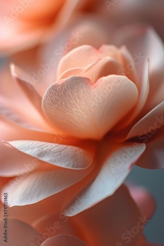 Vertical Close-Up of Delicate Orange Rose A vertical close-up image capturing the delicate texture and soft orange hues of a rose  with a focus on the intricate vein patterns on the petals. 