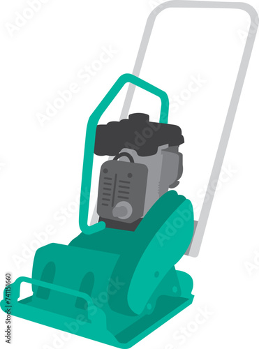 Illustration of a plate compactor with flat design seen from an angle