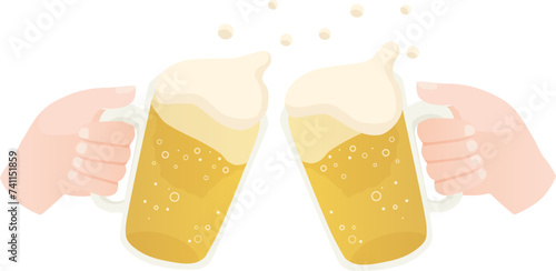 ビールジョッキで乾杯する手のイラスト