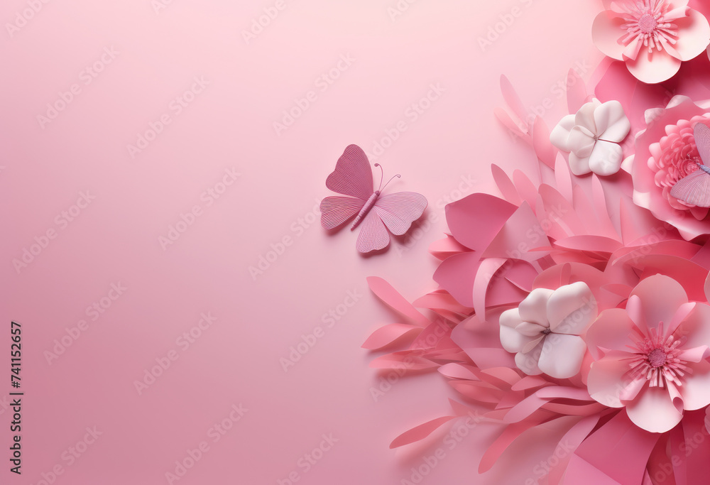 Butterfly And Flower Pink Cherry Blossoms in Spring Background. World Breast Cancer awareness month concepts. Generative Ai. Butterfly And Flower Pink Cherry Blossoms in Spring Background. World Breast Cancer awareness month concepts. Generative Ai.