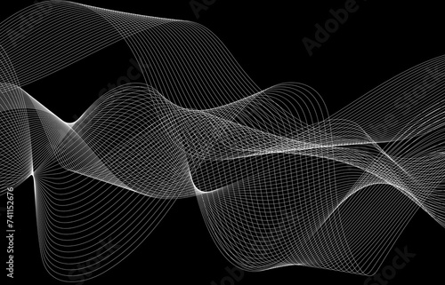 abstract background with a glowing abstract waves in black and white colors