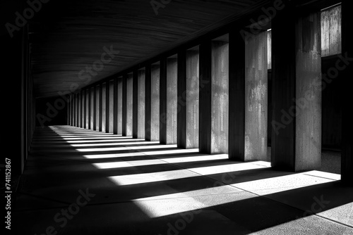 abstract black and white architectural background, cement columns, generative ai