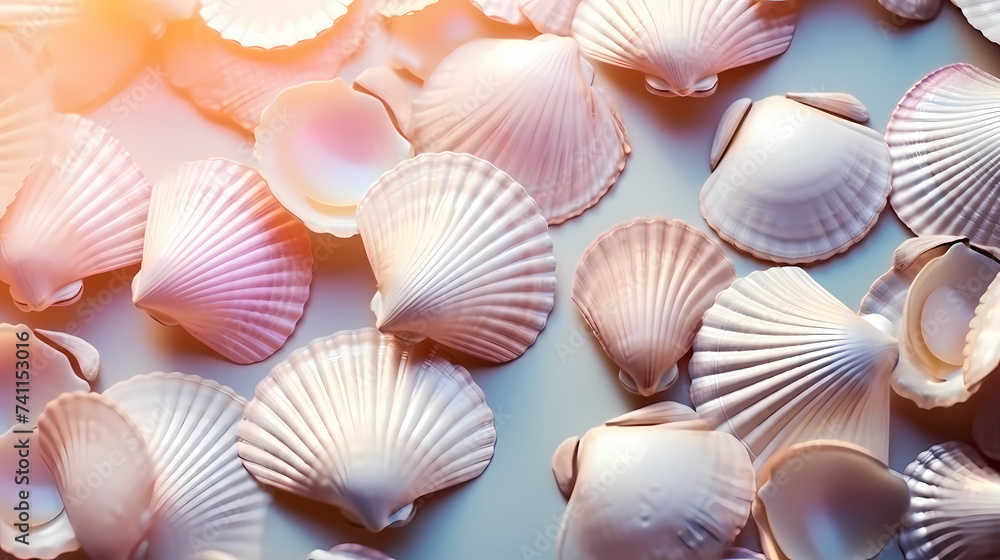 The summer theme is a variety of colorful seashells The summer theme is a variety of colorful seashells