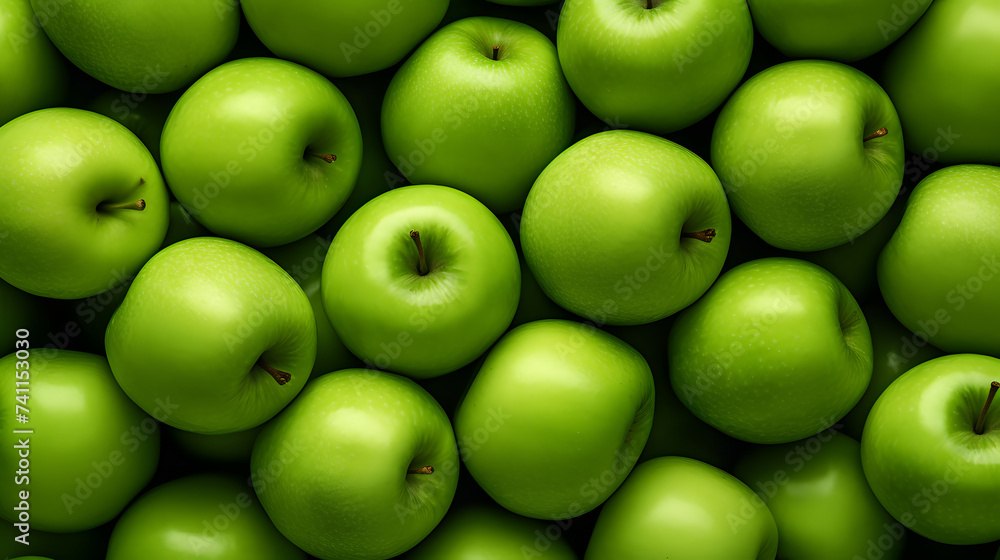 Top-view angle background of green apple fruits. Top-view angle background of green apple fruits.
