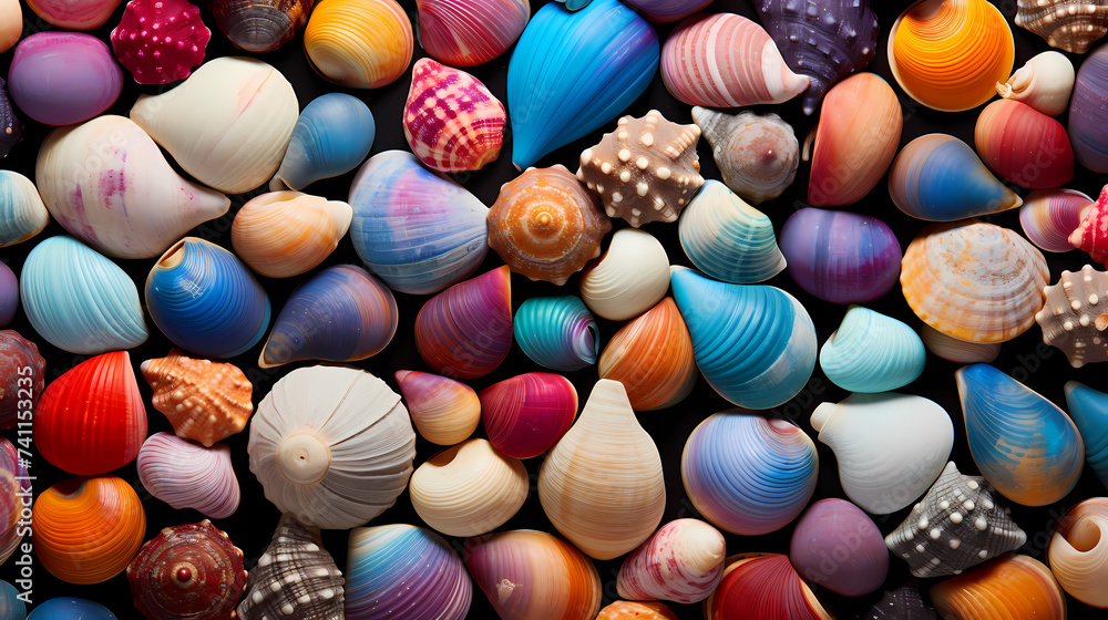 The summer theme is a variety of colorful seashells The summer theme is a variety of colorful seashells